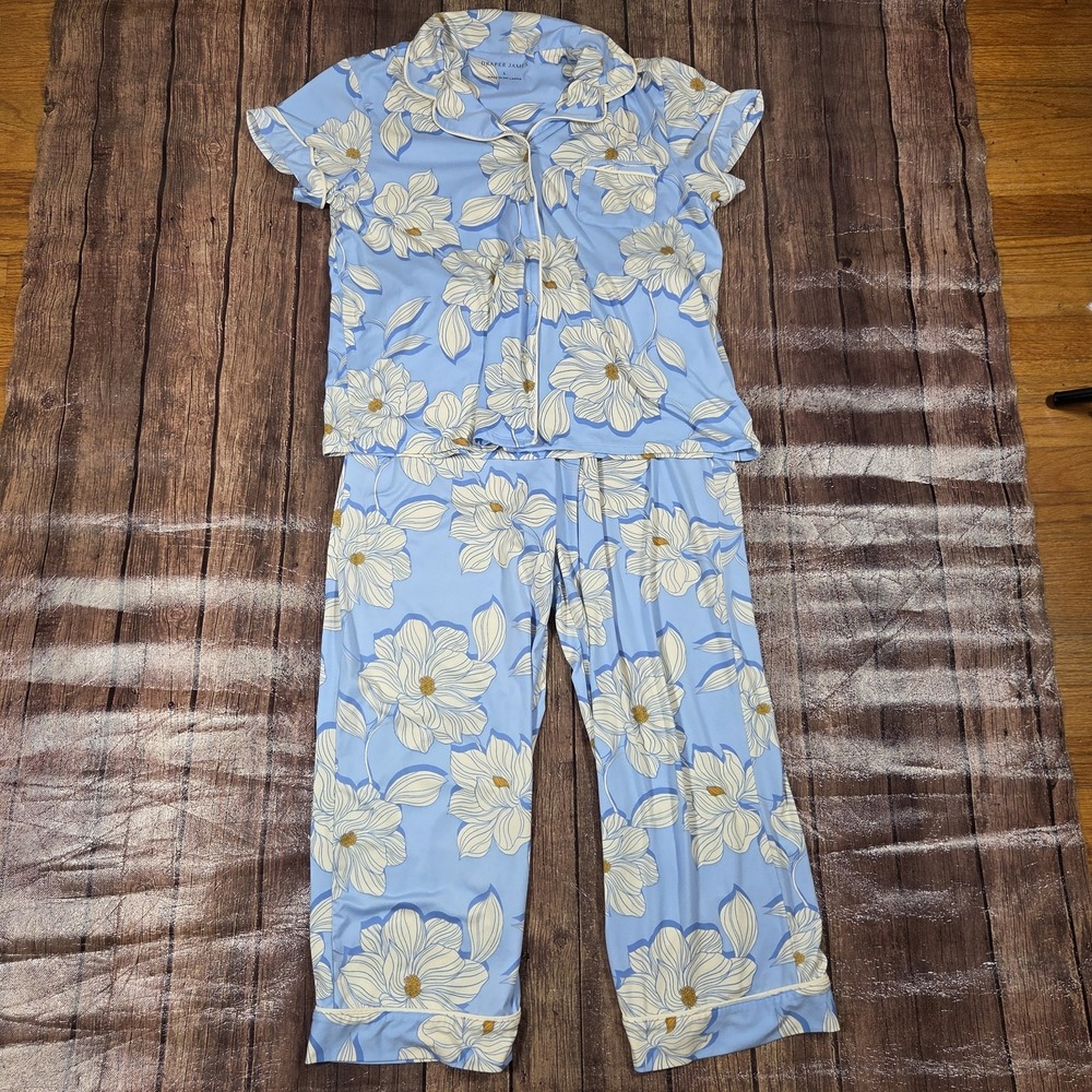 Draper James 2-Piece Pajama Set Womens M/L Blue Magnolias Preppy Cottagecore